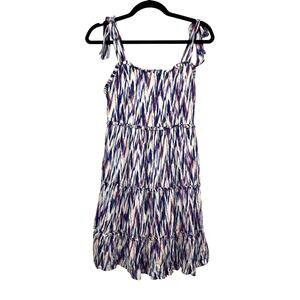 Live to be Spoiled, Size Small, White, Red, & Blue Abstract Print Tiered Dress